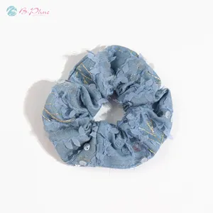 Nuevo diseño scrunchies lazos para el cabello mujeres lentejuelas azules scrunchie para el cabello personalizado