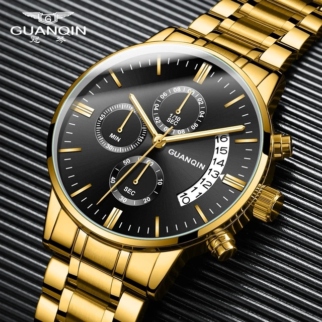Guanqin GS19053 Fashion Design Waterproof Sport Men Quartz Watches Auto Date Reloj Stainless Steel Business Luxury Wristwatch