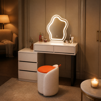 Ensemble coiffeuse et bureau de maquillage Mid-Century Modern en bois, avec miroir LED effet nuage, 3 tiroirs de rangement, commande tactile, style luxe léger, convertible, pour salle à manger