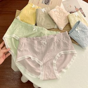 Wholesale Pastel Solid Panties Cute Bear Jacquard Polyester Fabric Scalloped Floral Lace <strong>Leg</strong> <strong>Opening</strong> Small Bow <strong>Women</strong> Underwear - Product Image 3