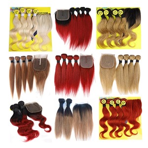 Paquetes de Cabello Ombré T1B/27#, 30#, Borgoña con Set de Cierre, Paquetes de Extensiones de Cabello Humano Brasileño Ondulado con Cierre - Product Image 3