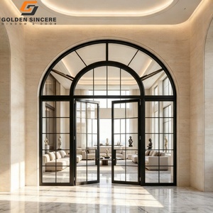 ประตูกระจกบานเฟี้ยมคู่แบบโค้ง โครงอะลูมิเนียมสีดำ GS Luxury Villa พร้อมบานกระจกด้านบน - Product Image 3