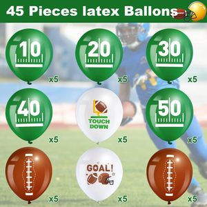 45-60 Globos <span class=keywords><strong>de</strong></span> Látex <span class=keywords><strong>de</strong></span> Fútbol <span class=keywords><strong>de</strong></span> 12 Pulgadas en Blanco, Verde y Marrón con Impresión Brillante y Confeti para Fiestas Deportivas, Cumpleaños, Rugby - Product Image 2