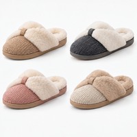 Pantoufles d'intérieur en tricot camel, pantoufles mules croisées en peluche, chaussures d'intérieur chaudes pour femmes