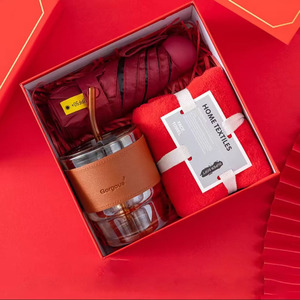 Wedding Bridesmaids <strong>Gift</strong> <strong>Set</strong> for Girl Includes Thermos Flask Towel <strong>Umbrella</strong> and Fan in a Box for New Year - Product Image 4