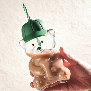 Taza de Café de Vidrio Transparente con Tapa, Diseño de Oso Animado - Product Image 2