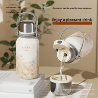 Vaso Aislado al Vacío de Gran Capacidad de Acero Inoxidable 316, Vaso Portátil de Alta Gama para Mujer, Botella de Agua con Asa para Estudiantes y Automóviles
