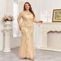 Robe de soirée élégante grande taille à manches longues, col brodé, jupe longue moulante, nouveau imprimé, style automne, coupe Empire
