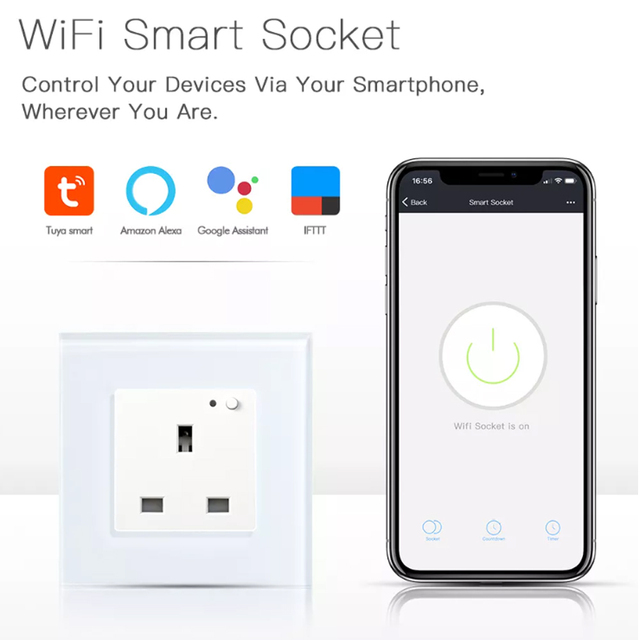 UK Wifi Power Socket Smart Home 2600 Wall Socket 13A UK Standard Electrical Plug Socket Alexa Google Power Outlet Panel 250V