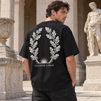T-shirt Oversize en Coton 240 GSM Personnalisé pour Commande en Gros, Motif Vintage Couronne de Chêne et Soleil Imprimé au Dos, Style Streetwear