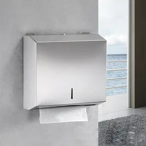 Distributeur mural commercial moderne en acier inoxydable 304 pour serviettes en papier pliées en C/multi-pliées/tri-pliées et serviettes à main avec serrure pour salle de bain - Product Image 2