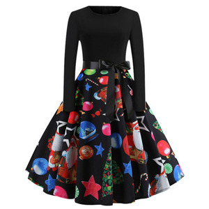 Robe de noël à manches longues pour femmes, vêtement Vintage, élégant, col 0, imprimé, grande taille, fête de noël, nouvel an, hiver, tailles S ~ 2XL, collection 2020 - Product Image 5