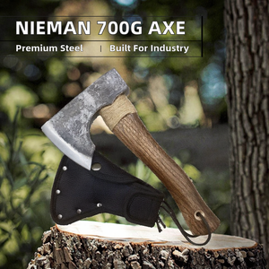 Hacha industrial Nieman de 700g para bricolaje, camping y senderismo al aire libre, con espalda plana, mango de madera de roble carbonizado, hoja afilada de nailon - Product Image 2