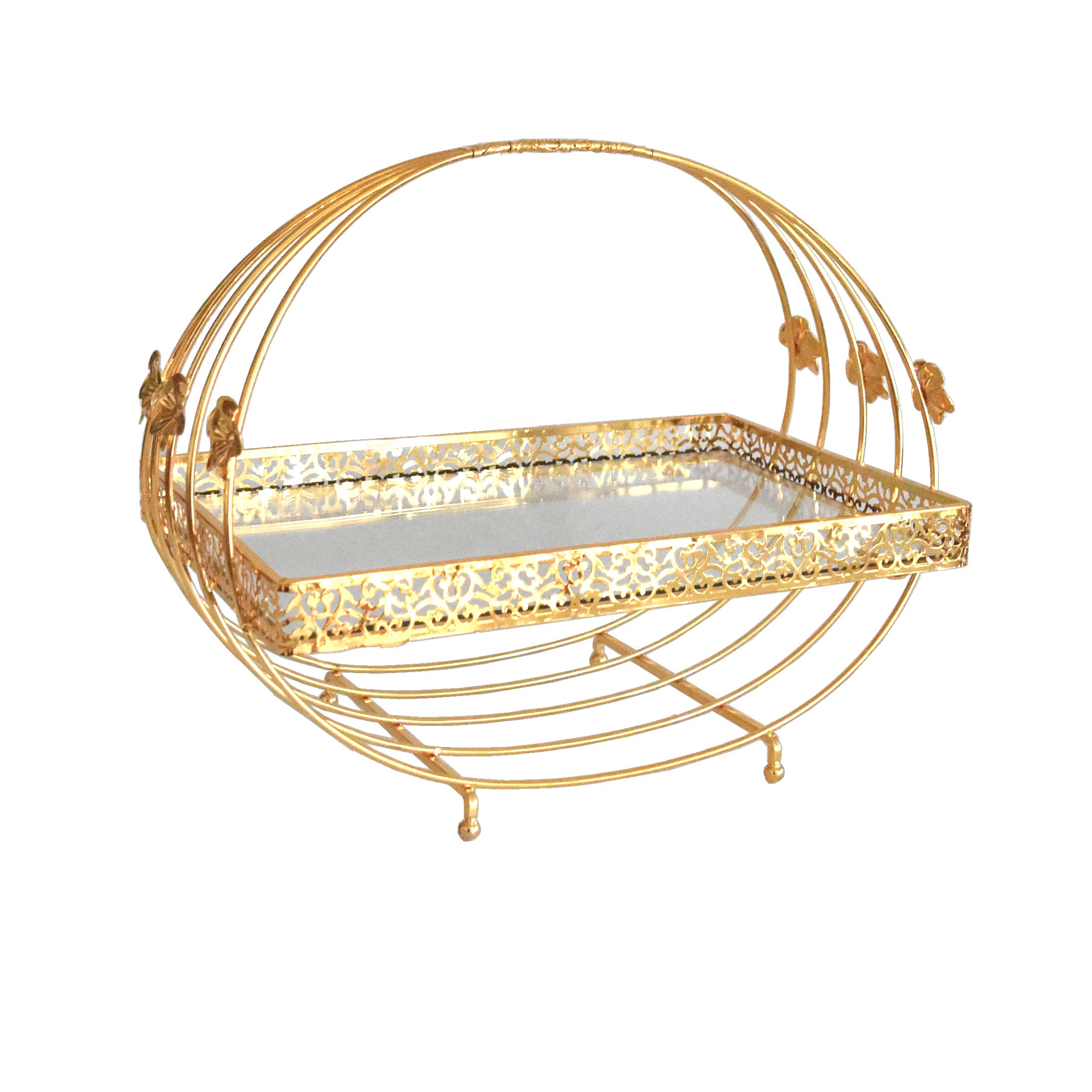 Металлическая домашняя стеклянная декоративная позолоченная тарелка Рамадан для вечеринки корзина для фруктов с ручкой