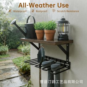 <b>Wall</b>-mounted solid wood <b>shoe</b> <b>rack</b> with storage shelf and garden tool organizer; multi-functional boot <b>rack</b>; outdoor waterproof - Product Image 2
