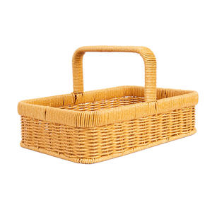 Cestas de Ratán Rectangulares con Asa, Diseño Floral Marrón, Cesta para Frutas y Verduras de Cocina, Origen RD Bobai - Product Image 1