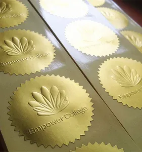 custom logo printing stamps gold embossed label matte self adhesive paper sticker