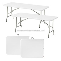 Table pliante demi-taille 5ft 6ft, robuste, portable, en plastique, pour intérieur et extérieur, style moderne, pour usage alimentaire