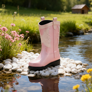 עיצוב חדש קל לילדים מגפי גשם עמיד למים נעלי גומי טבעיות טבעיות כל עונות השנה ילדים ורודות wellington מגפיים oem - Product Image 2