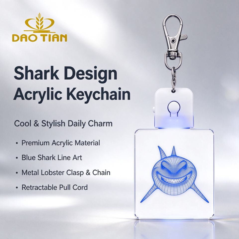 Rechargeable LED Acrylic Keychain 3D Shark Light Keyring Plastic Holder ...