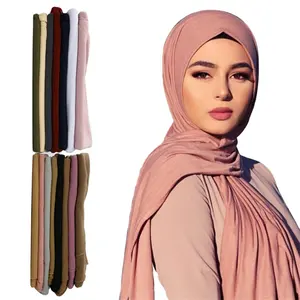 Jersey bufanda elástica Hijab liso musulmán mujeres Premium Jersey algodón Hijab precio de fábrica Venta caliente alta calidad tamaño grande 10