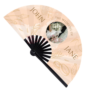 Ventilador de mano de tela de bambú con estampado de seda blanca para <span class=keywords><strong>novia</strong></span>, fiesta de boda, con mango de bambú barato, técnica pintada - Product Image 1