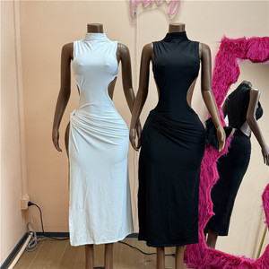 Vestido Maxi Sexy con Aberturas Jiubaju para Mujer, Elegante, para Fiesta, Ajustado, sin Mangas - Product Image 1
