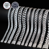 6mm-20mm Passe Testeur de Diamant Argent Sterling 925 Plein VVS Moissanite Iced Out Maille Cubaine Cheville Bracelet Jonc pour Hommes Femmes