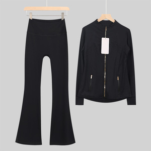 Ensemble 2 pièces <span class=keywords><strong>Lulus</strong></span> Signature : Veste dorée et pantalon évasé, couleur unie, respirant, très élastique, flatteur pour la silhouette, longueur complète, pour femme - Product Image 3