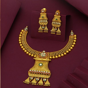 Conjunto de collar de oro tradicional con aretes, joyería nupcial india, diseño de templo, conjunto de collar de boda pesado para mujer - Product Image 1