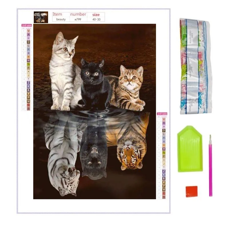 رسم إبداعي على شكل قطة ، لوحة نمر ماسية ، لوحة حيوانات قماشية ، ديكور جداري لغرفة المعيشة وغرفة النوم