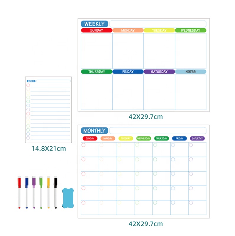 Сухой стираемый ежедневный Еженедельный ежемесячный белый планировщик магнитный с набором маркеров и ластиков на заказ
