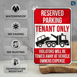 Cartello Solo Parcheggio per Inquilini - 25x35 cm in Alluminio Riflettente - Parcheggio Riservato per Inquilini, Veicoli Non Autorizzati Saranno Rimossi - Product Image 1