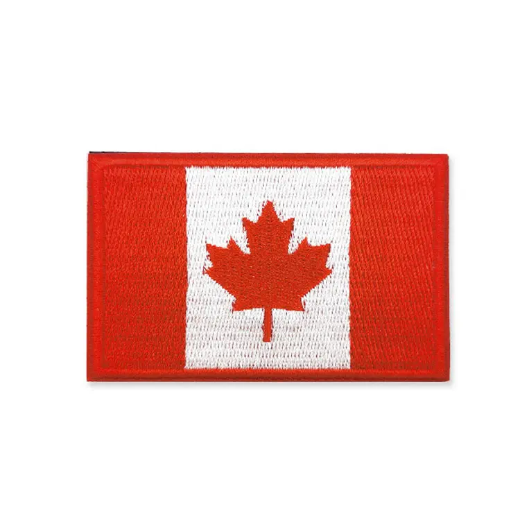 Toppa all'ingrosso della bandiera del Canada ha ricamato le toppe del retro del gancio-and-loop della bandiera nazionale per il cappello