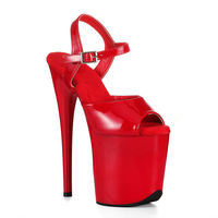 Chaussures de pole dance en PVC rouge et noir à lacets, talon extrême de 20 cm, bout ouvert, semelle surélevée, boucle de cheville, pour l'été et les mariages, commande en gros, direct usine