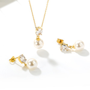 ชุดต่างหูและสร้อยคอประดับมุกเซอร์คอนรูปหัวใจ เครื่องประดับสำหรับผู้หญิงสวมใส่ทุกวัน โทนสีทอง ทรงวงรี - Product Image 5