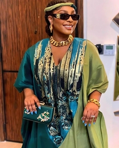 Robes africaines grande taille pour femmes 2024, automne printemps, élégantes, col en V, <span class=keywords><strong>robe</strong></span> de soirée maxi, boubou, mode musulmane, caftan - Product Image 3