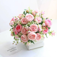 Buket Bunga Peony Buatan 3D Mewah Tahan Air |   Bunga Sutra Imitasi Gaya Bohemian untuk Pernikahan di Luar Ruangan & Dekorasi Rumah