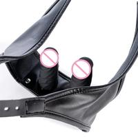 Strapon PU cuir harnais chasteté culotte Silicone détachable Double gode godemichet anal culotte femme masturbateur sexe produit %