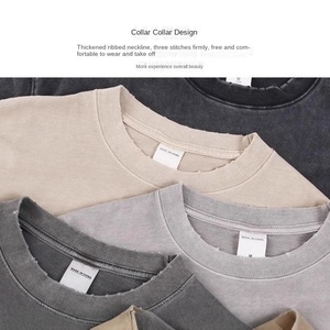 Giặt cũ cho áo thun nam thương hiệu thủy triều mới nặng 280G 32 Sợi đôi cotton cổ tròn tay áo ngắn thiết kế trống - Product Image 2