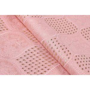 Tissu brocart en soie brute rose pâle Triloki, brodé, poids moyen, pour robe de mariée, vêtements, vendu au mètre - Product Image 4