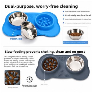 Super Factory Silicone <b>Pet</b> Feeding <b>Mat</b> Dual Bowl Non Slip Dog <b>Food</b> Tray Pink Color for Dogs - Product Image 6