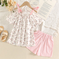 Kaiyue verano moda Pantalones cortos niños pequeño fresco aplastado flor niñas tirantes sin tirantes camiseta Tops trajes ropa conjunto 1-6Y