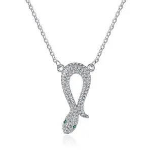 INS new style platinum plated copper full zircon choker green snake pendant necklace for women Necklace