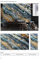Youmiya Panel Dinding PVC Motif Bunga Onyx Biru Emas Cetak 3D 1200x3000mm 4 Buah Set Tahan Air Tahan UV Tahan Kelembaban