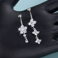 Anneau de nombril en acier inoxydable de style punk Lingchee, fleurs, cristal, strass, cloche, piercing corporel, clou de nombril unisexe