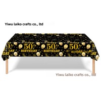 Nouvel ensemble de vaisselle jetable noir et or à bordure dentelle pour anniversaires de 50 ans, comprenant assiettes en papier, cuillères, gobelets et nappe