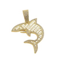 Collier pendentif en forme de requin en alliage et strass de cristal, chaîne torsadée de 3 mm, style hip-hop, nouvelle collection RQ 2024