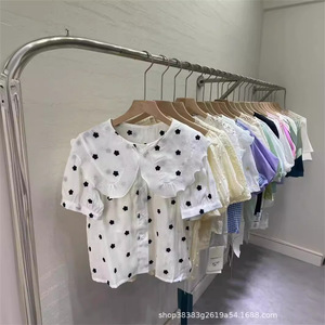 Nouvelle Blouse en Chiffon Coréenne pour Femme Été 2026, Motif Floral, Manches Courtes, Tissée, Respirante, Simple, Décontractée, Tendance Explosive - Product Image 4