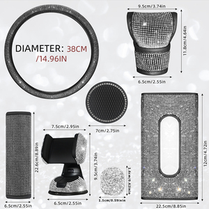 12 Piezas de Accesorios Brillantes <span class=keywords><strong>para</strong></span> <span class=keywords><strong>el</strong></span> Interior del Coche, Funda Universal <span class=keywords><strong>para</strong></span> <span class=keywords><strong>Volante</strong></span>, Soporte de Plástico <span class=keywords><strong>para</strong></span> Teléfono, Visera Solar, Estuche <span class=keywords><strong>para</strong></span> Pañuelos, Almohadilla <span class=keywords><strong>para</strong></span> Cinturón de Seguridad - Product Image 4